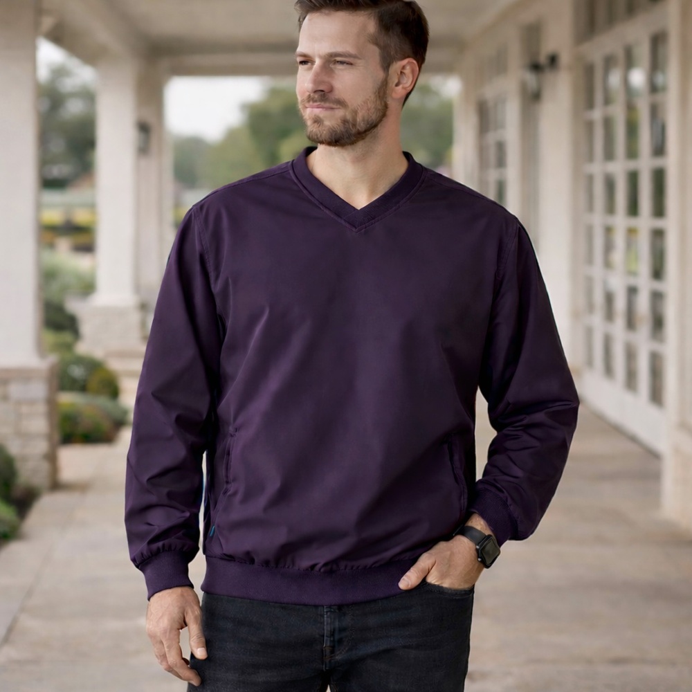 JOHN ASHFORD‎ Retro 90s Purple Lined V-Neck Windbreaker Pullover Jacket L